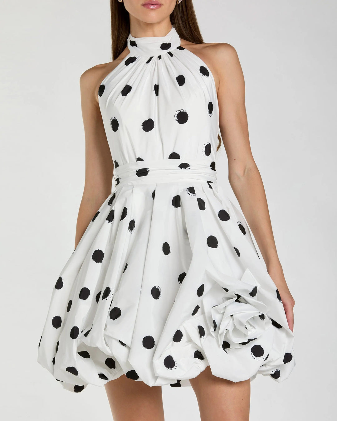 Mac Duggal 21233 Polka Dot Halter Bubble Mini Dress