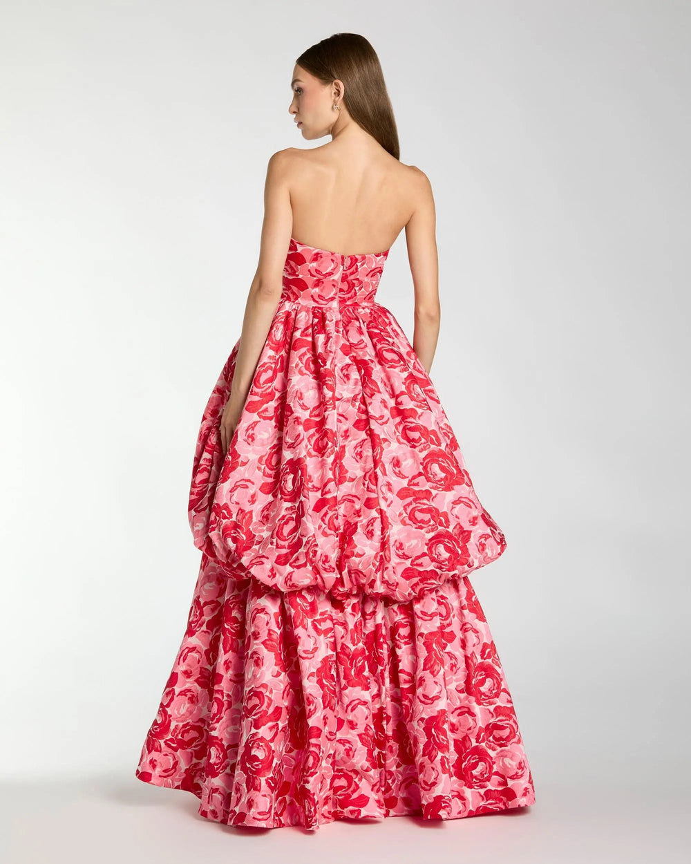 Pink Brocade Strapless Bubble Hem Ballgown - FOSTANI.com