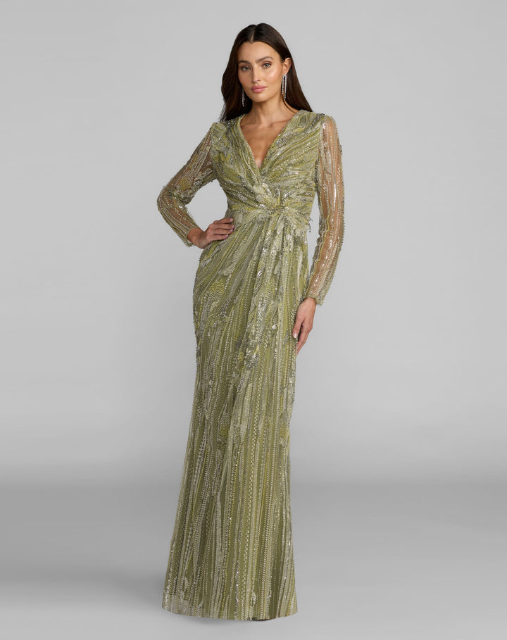 Mac Duggal 21306 Hand Embellished V-Neck Column Gown