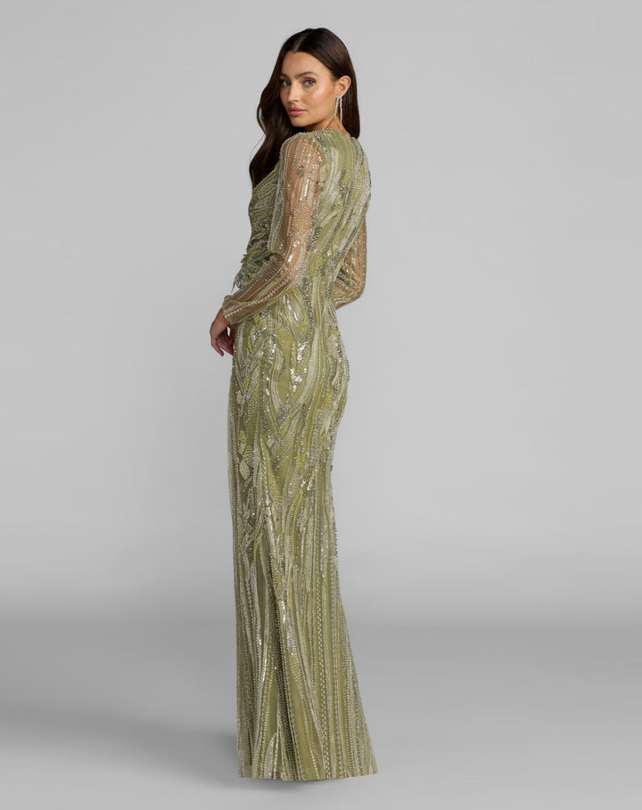 Mac Duggal 21306 Hand Embellished V-Neck Column Gown
