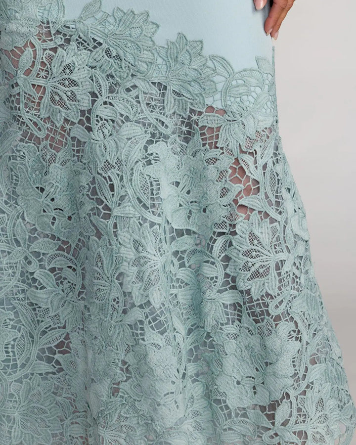 Blue Embroidered Hem Sleeveless Midi Dress with Bow - FOSTANI.com