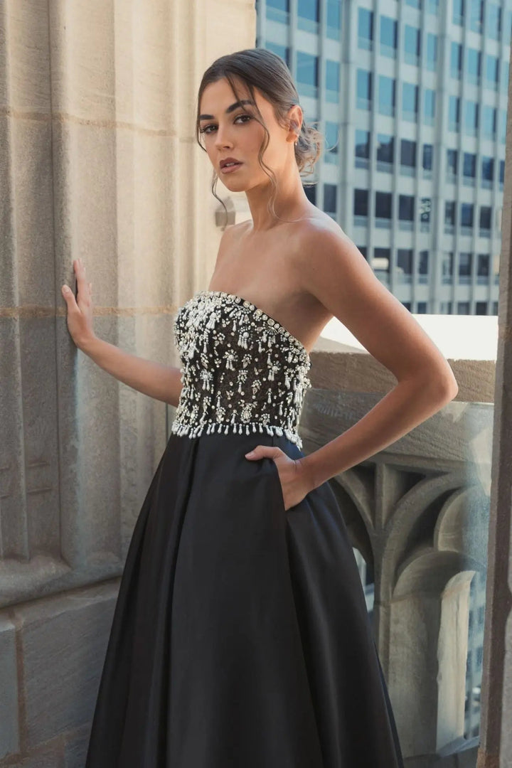 Mac Duggal 2225 Strapless Embellished Top Satin Ball Gown