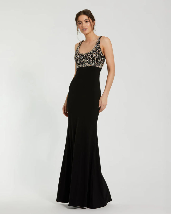 Mac Duggal 2253 Sleeveless Scoop Neck Embellished Jersey Gown Dress