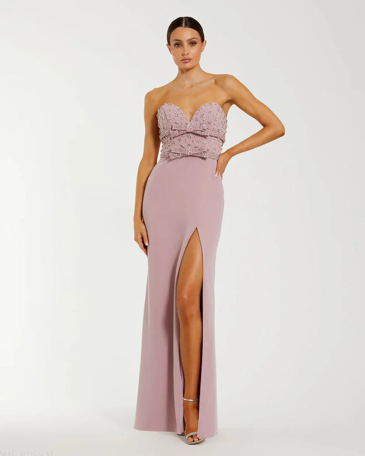 Mac Duggal 2285 Strapless Rhinestone Bodice Crepe Gown