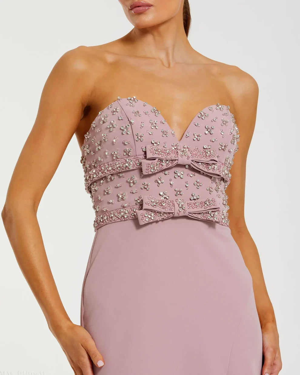 Mac Duggal 2285 Strapless Rhinestone Bodice Crepe Gown