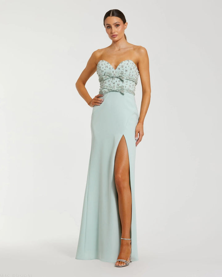 Mac Duggal 2285 Strapless Rhinestone Bodice Crepe Gown