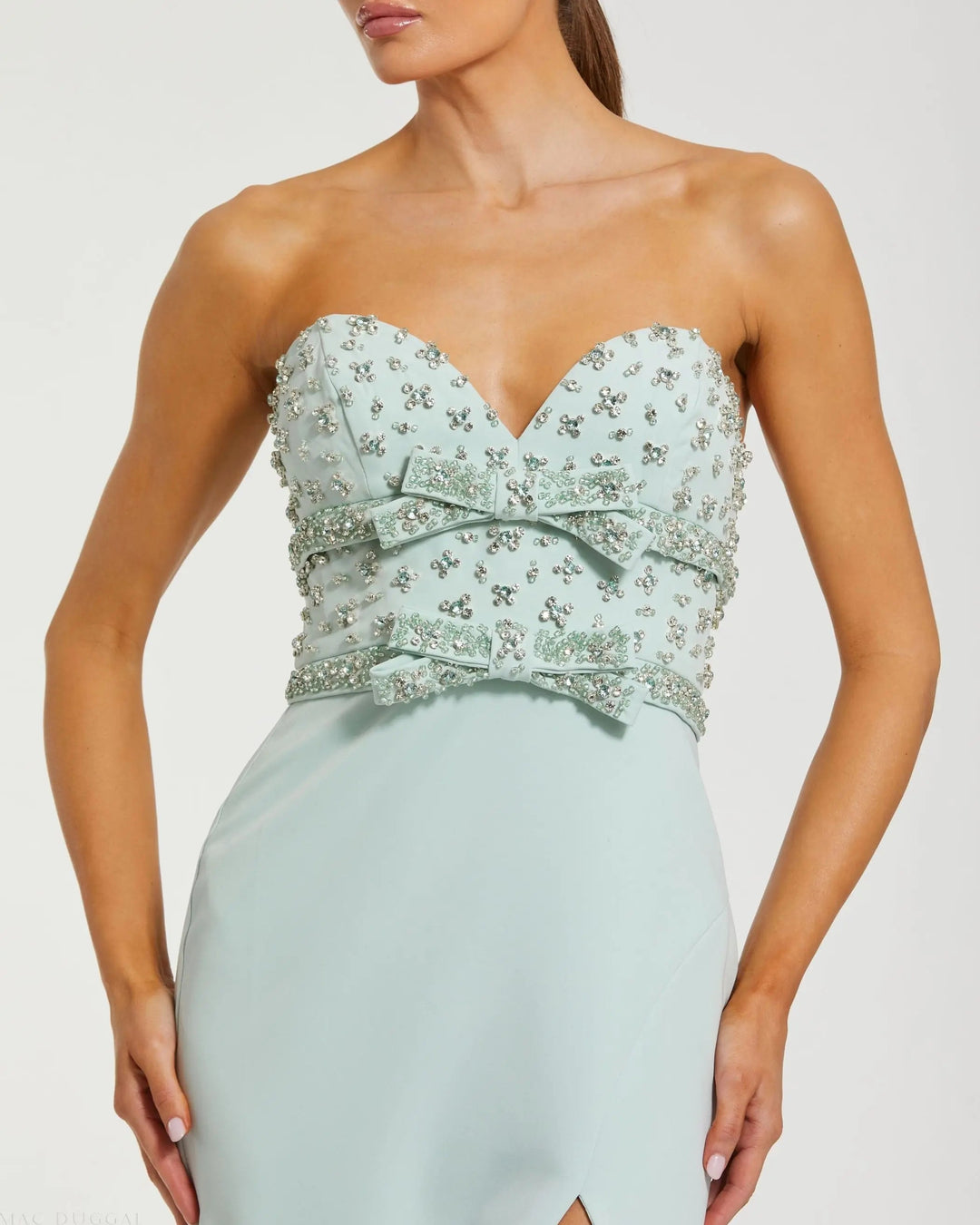 Mac Duggal 2285 Strapless Rhinestone Bodice Crepe Gown