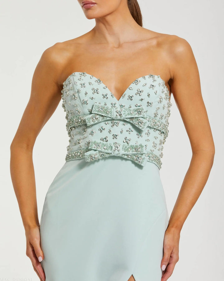 Mac Duggal 2285 Strapless Rhinestone Bodice Crepe Gown