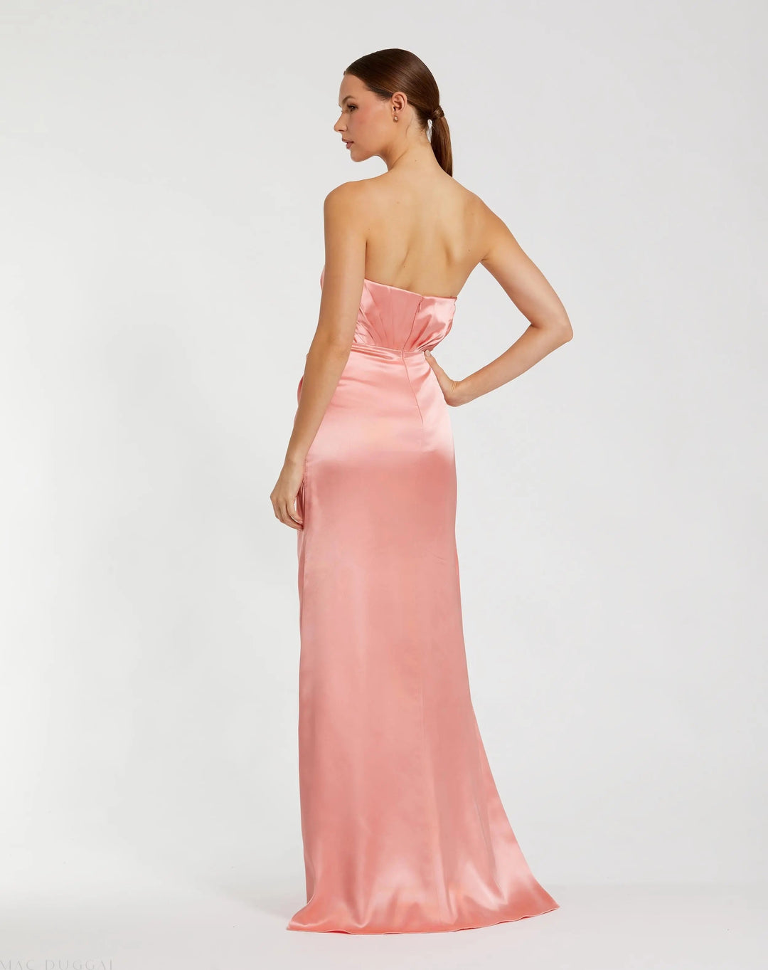 Mac Duggal 2301 Strapless Satin Gown With 3D Flower