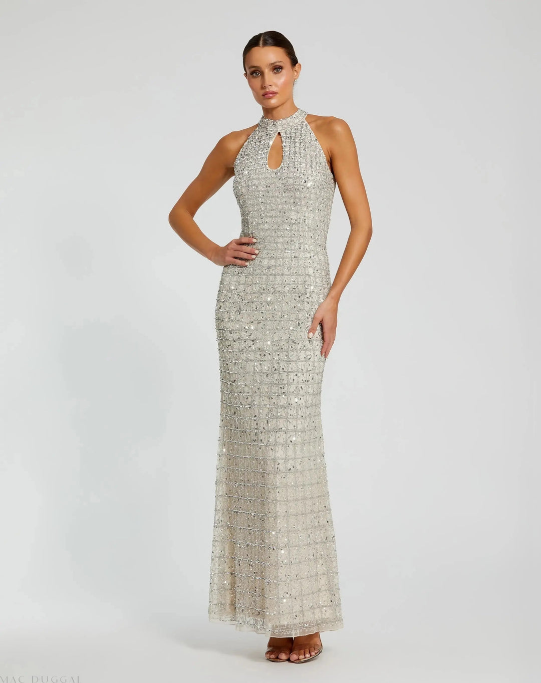 Mac Duggal 23018 Embellished Halter Neck Keyhole Gown