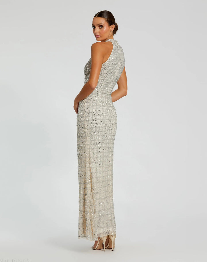 Mac Duggal 23018 Embellished Halter Neck Keyhole Gown