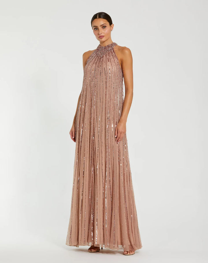 Mac Duggal 23043 Sleeveless Halter Neck Embellished Trapeze Dress