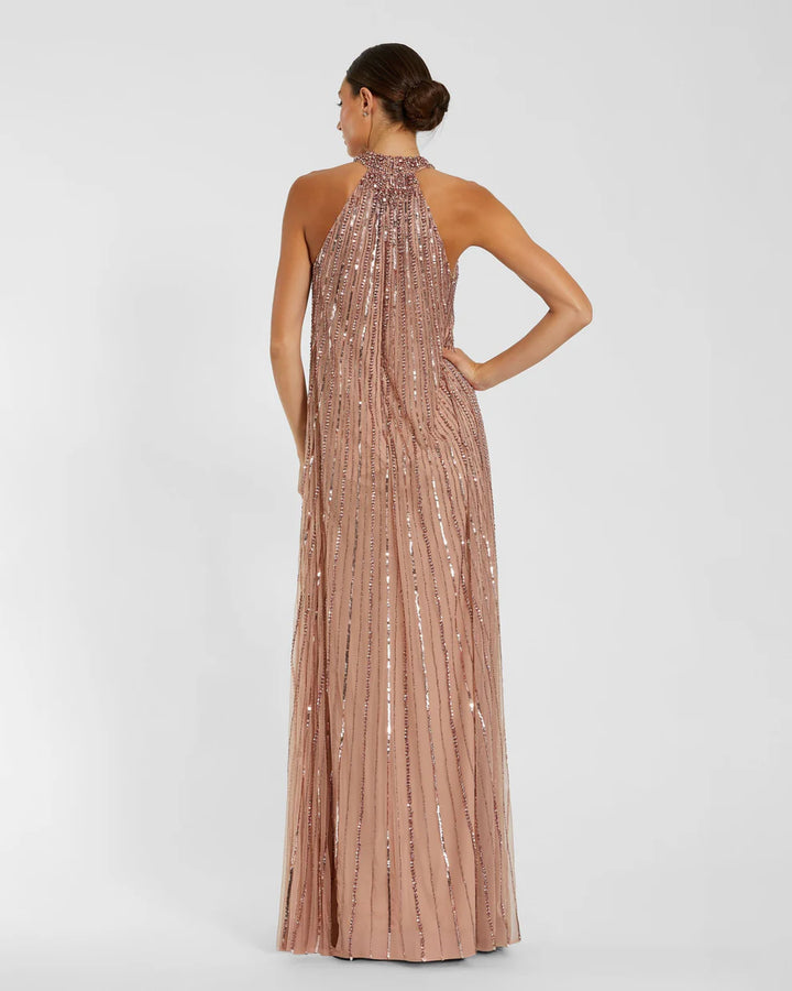 Mac Duggal 23043 Sleeveless Halter Neck Embellished Trapeze Dress