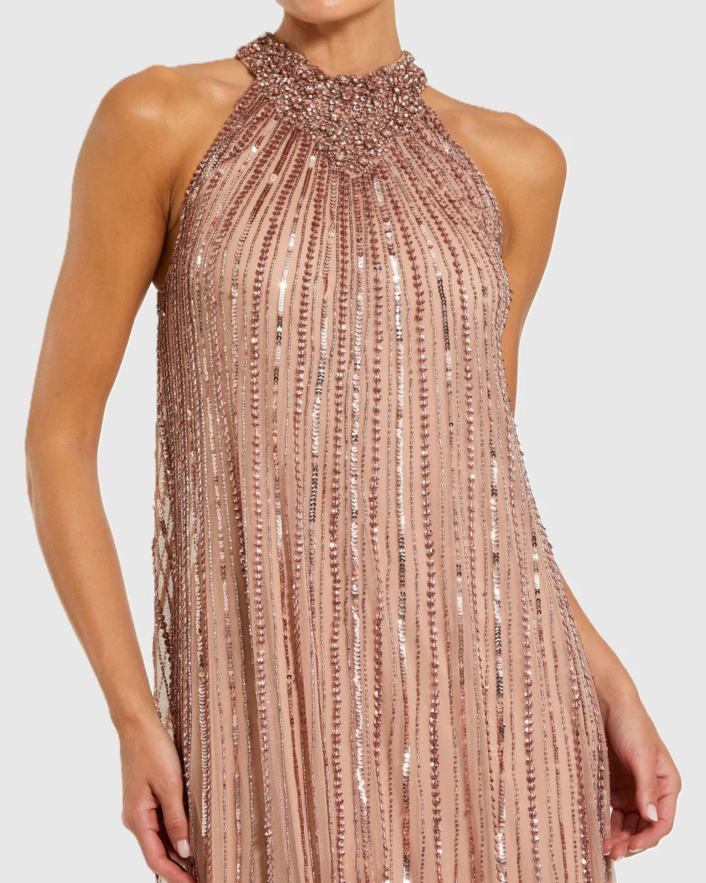 Mac Duggal 23043 Sleeveless Halter Neck Embellished Trapeze Dress