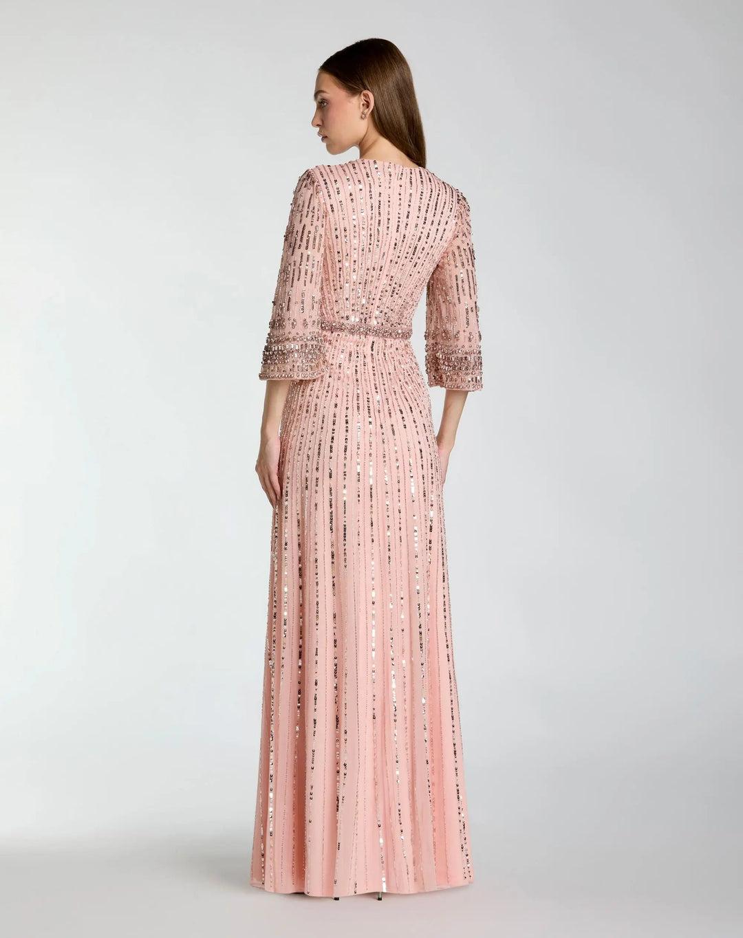Mac Duggal 23045 High Neck Embellished Gown With 3/4 Sleeves