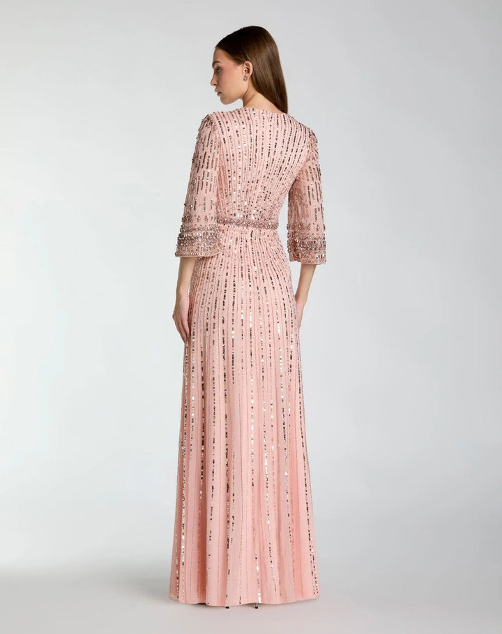 Mac Duggal 23045 High Neck Embellished Gown With 3/4 Sleeves