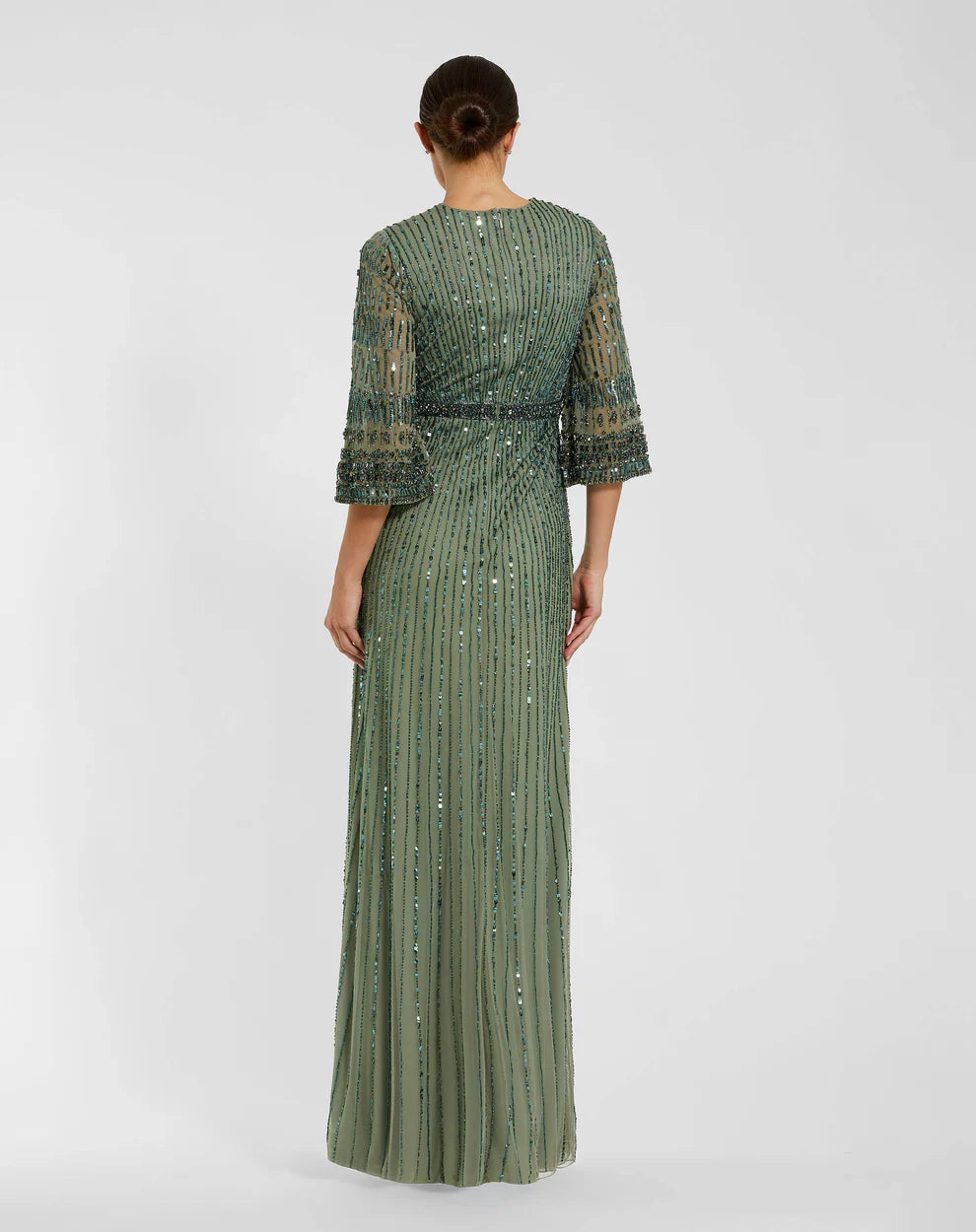 Mac Duggal 23045 High Neck Embellished Gown With 3/4 Sleeves