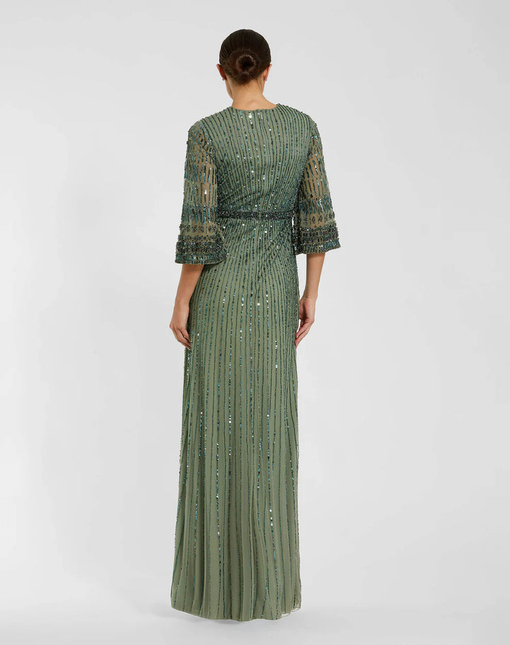 Mac Duggal 23045 High Neck Embellished Gown With 3/4 Sleeves