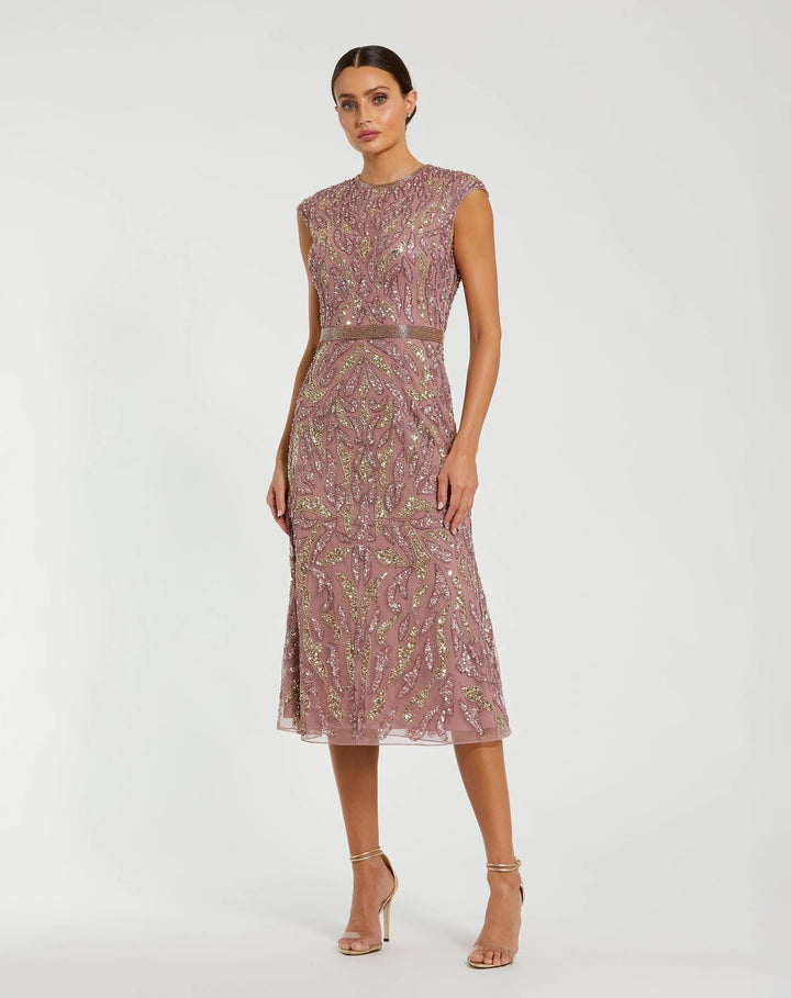 Mac Duggal 23049 Sequin Embellished High Neck Midi Dress