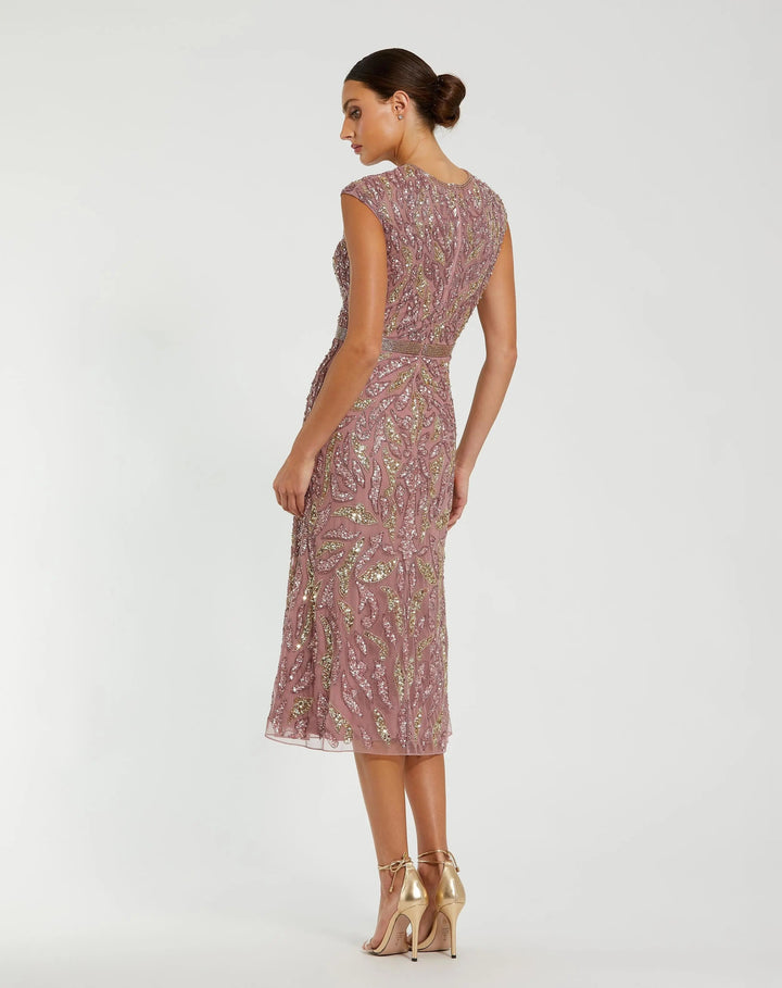 Mac Duggal 23049 Sequin Embellished High Neck Midi Dress
