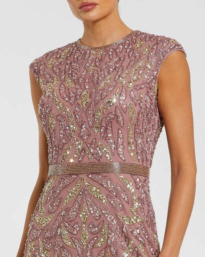 Mac Duggal 23049 Sequin Embellished High Neck Midi Dress
