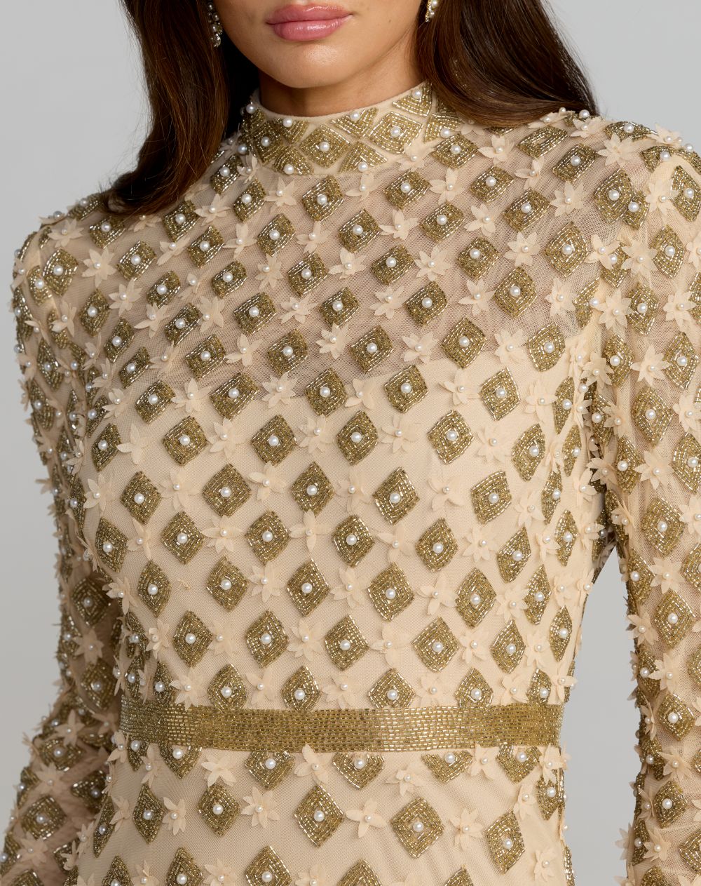 Mac Duggal 23087 Mock Neck Long Sleeve Embellished A-Line Gown