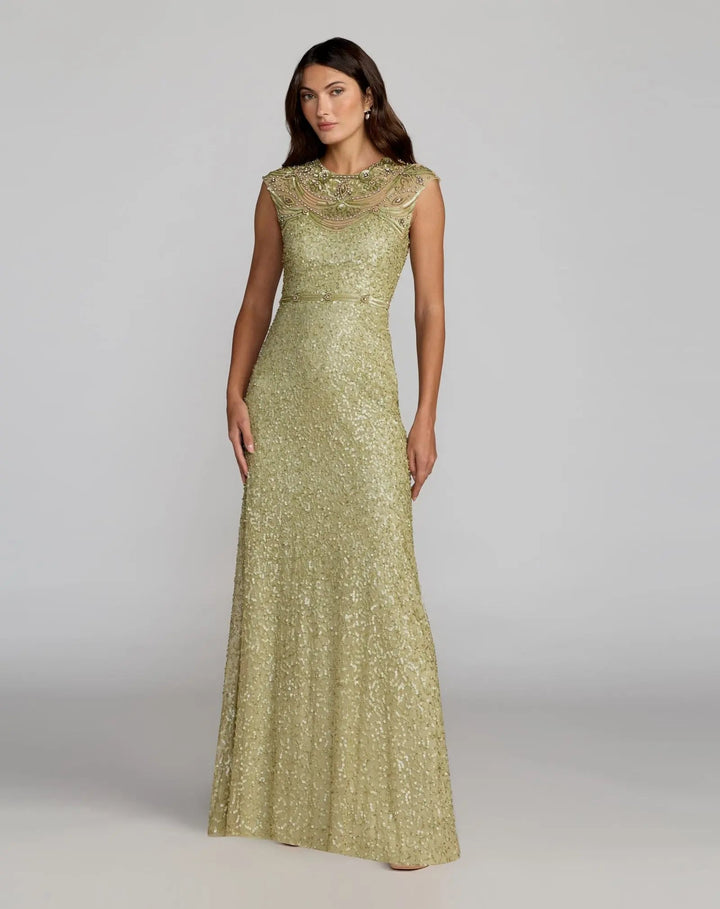 Mac Duggal 23095 Embellished High Neck Cap Sleeve Gown