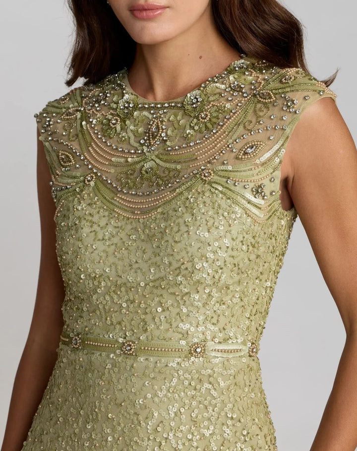 Mac Duggal 23095 Embellished High Neck Cap Sleeve Gown