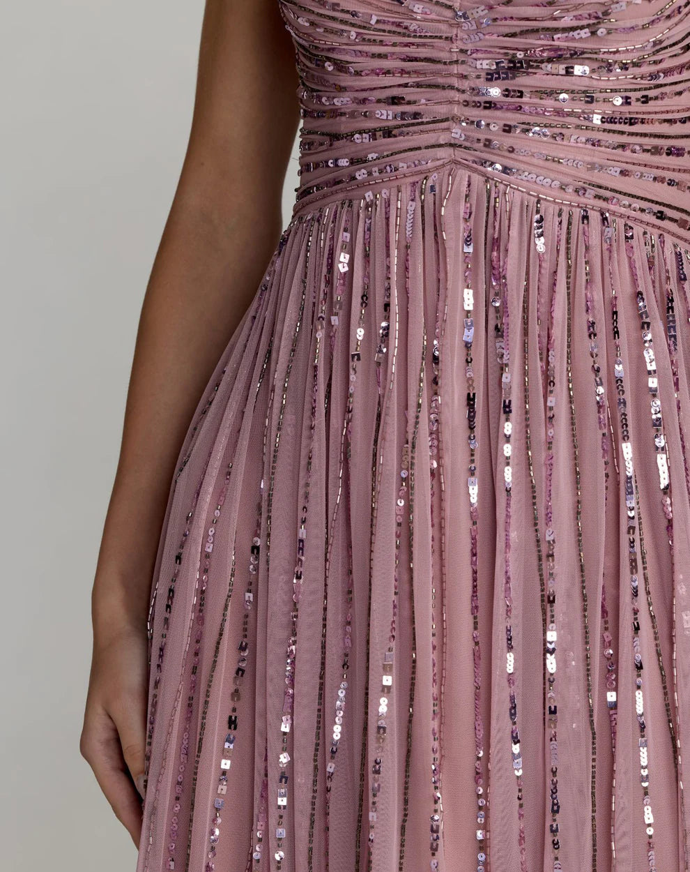 Mac Duggal 23098 Sequin Jeweled V Neck Midi Dress