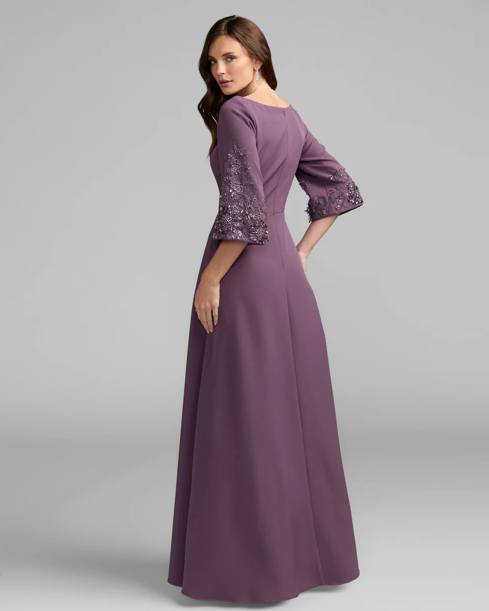 Mac Duggal 2311 Crepe Dress With Floral Embellished Sleeves