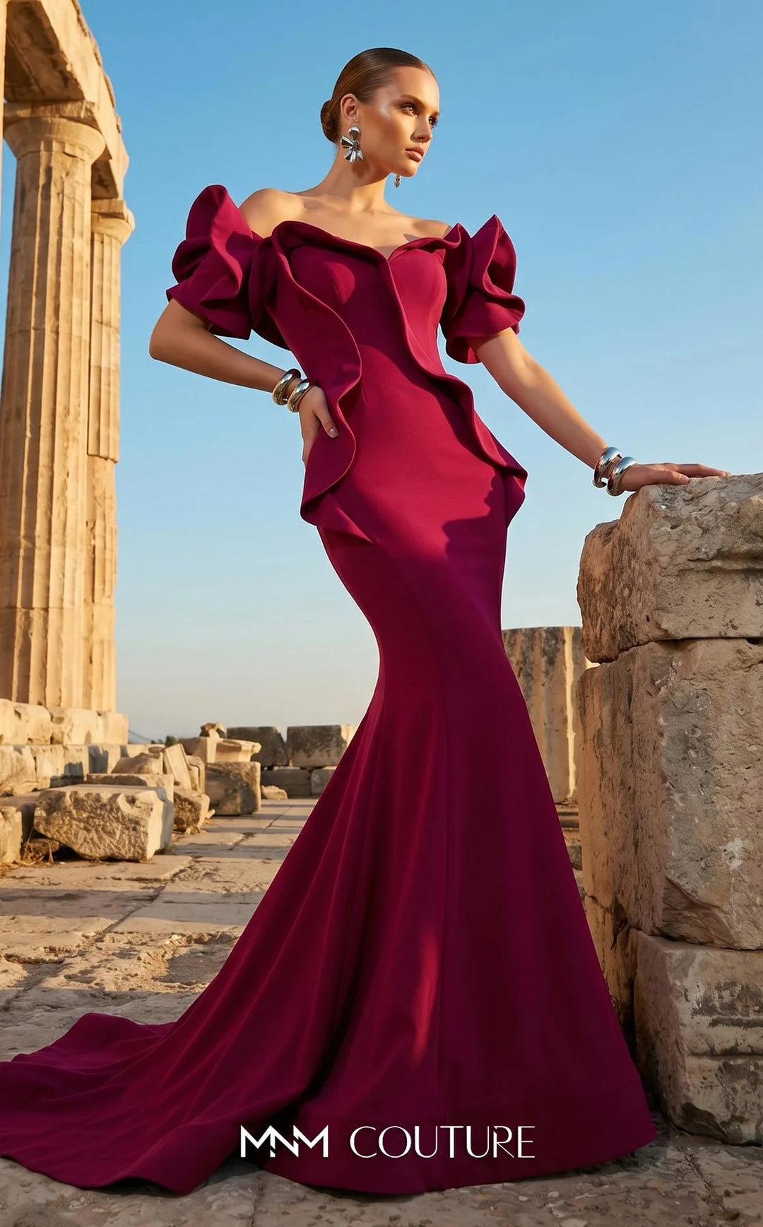 Fouad Sarkis 2328 Off-Shoulder Ruffled Mermaid Dress