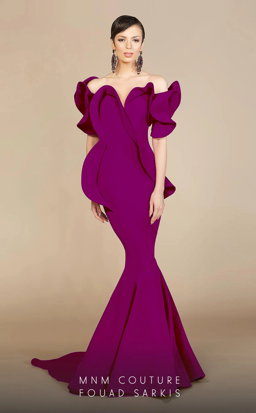 Fouad Sarkis 2328 Off-Shoulder Ruffled Mermaid Dress