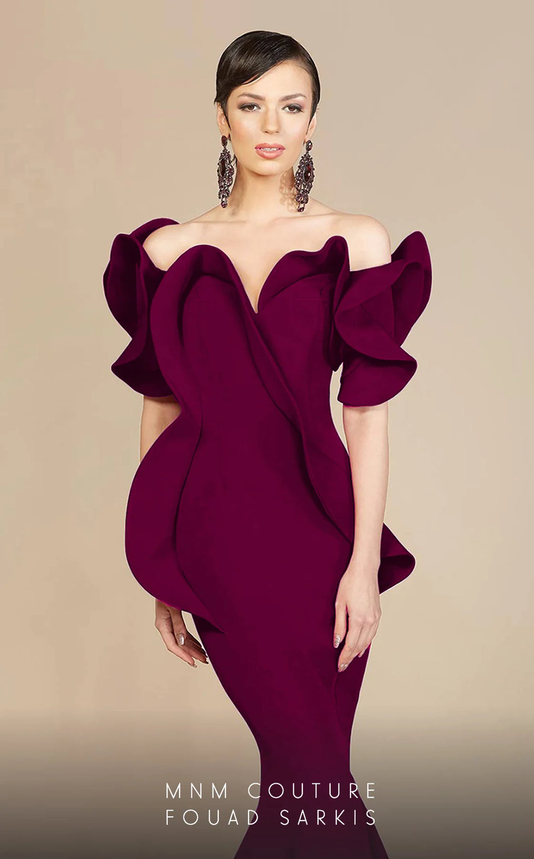 Fouad Sarkis 2328 Off-Shoulder Ruffled Mermaid Dress