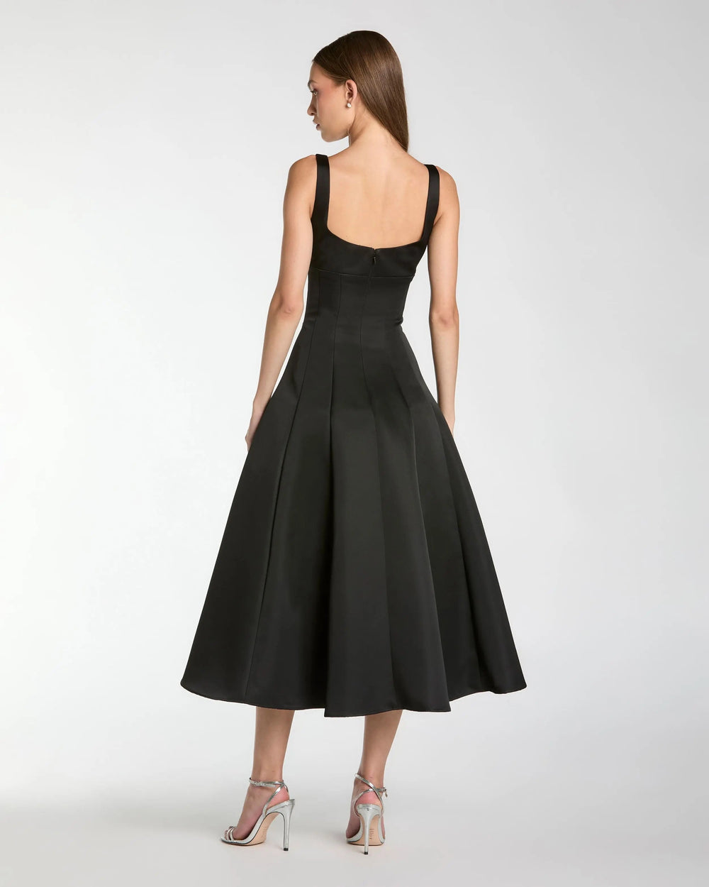 Black A-Line Midi Dress With Embellished Flower - FOSTANI.com