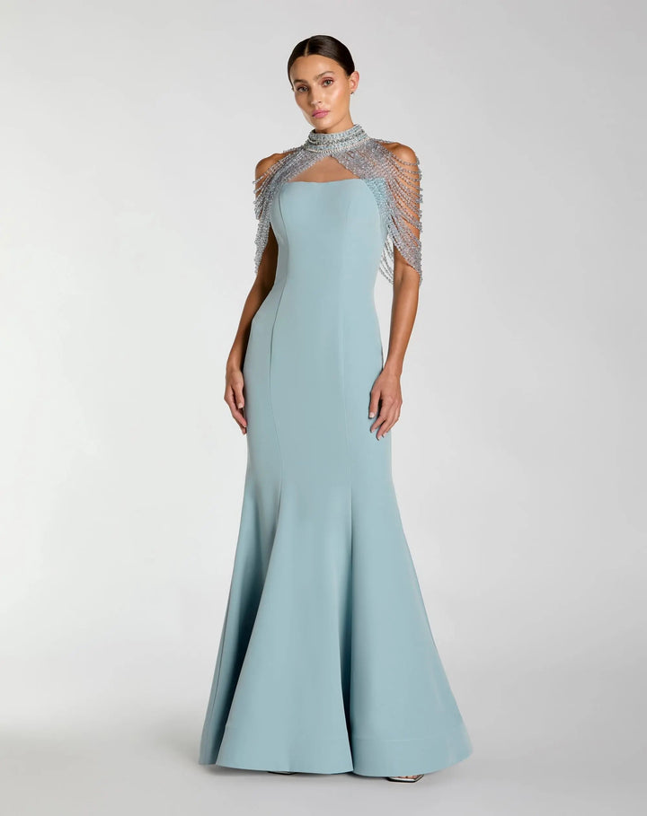 Mac Duggal 2334 Crepe Mermaid Gown With Crystal Draping