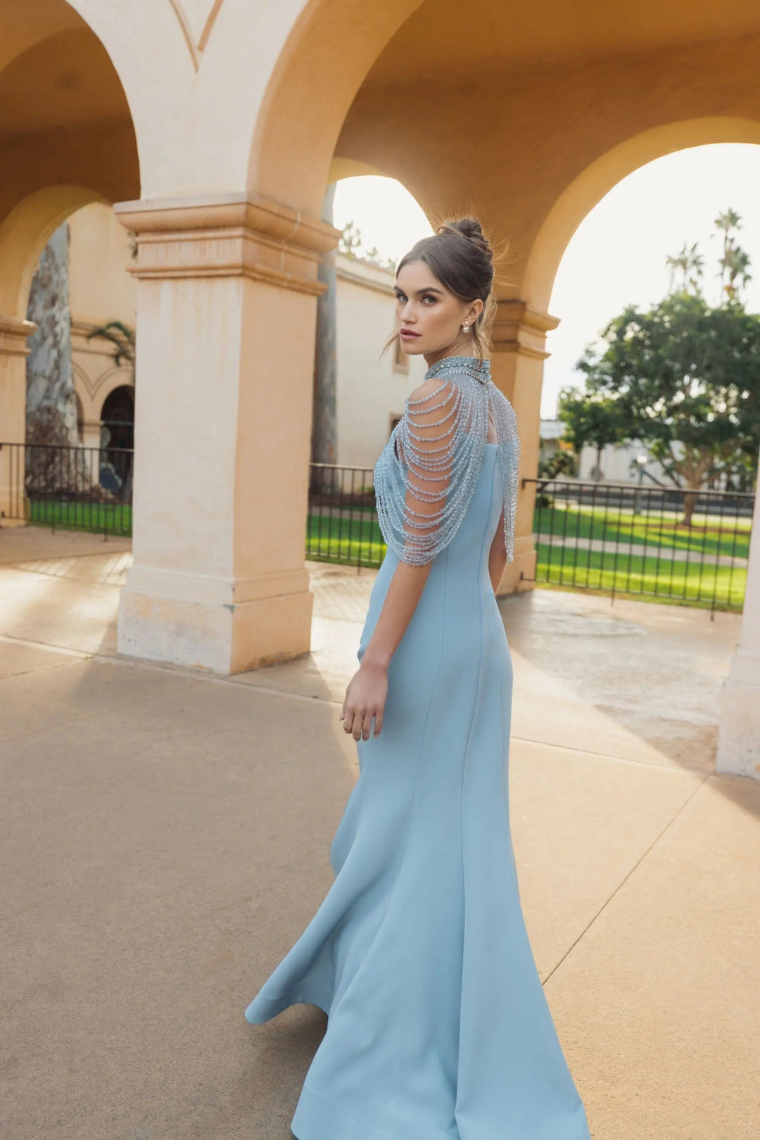 Mac Duggal 2334 Crepe Mermaid Gown With Crystal Draping