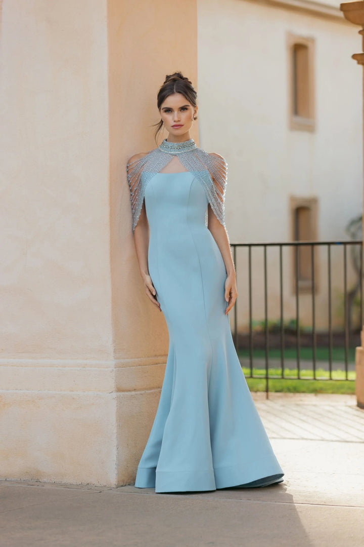 Mac Duggal 2334 Crepe Mermaid Gown With Crystal Draping