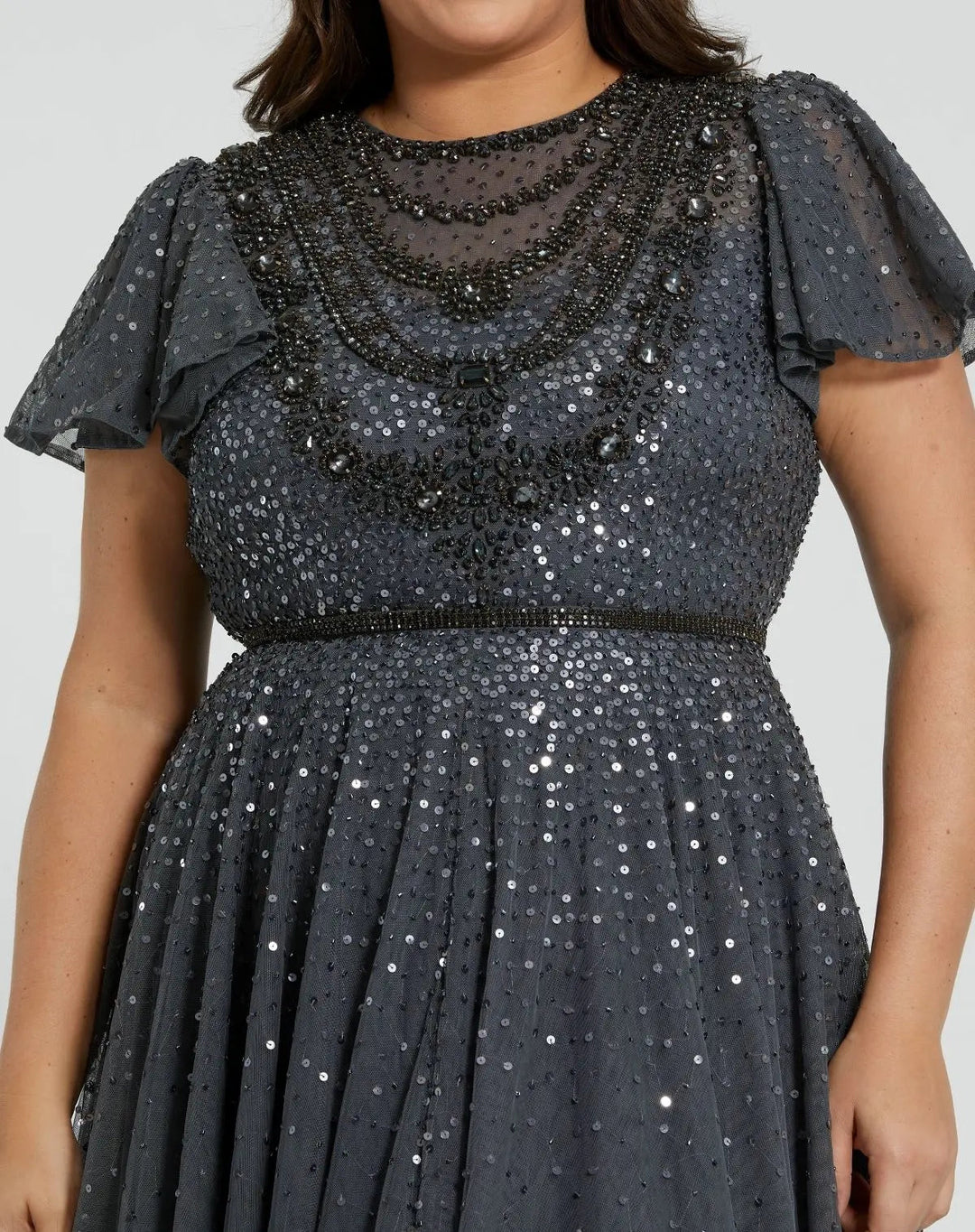 Mac Duggal 24025 Embellished Flutter Sleeve Evening Gown (Plus)