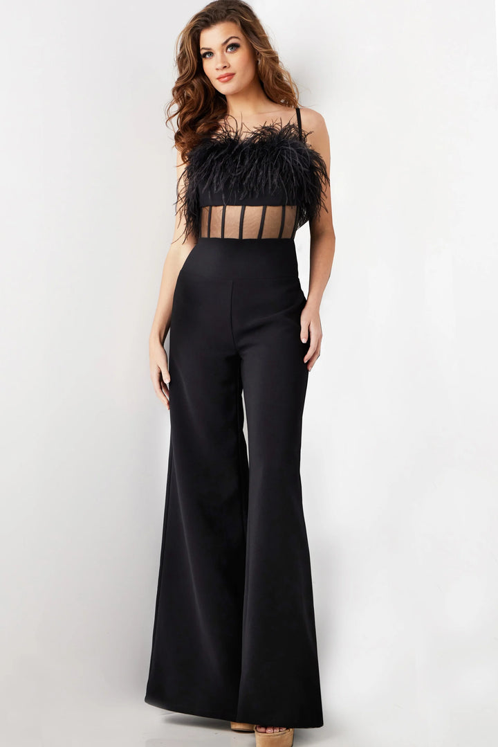 Jovani 24144 Sheer Bodice Spaghetti Straps Jumpsuit