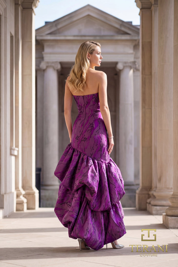 Terani 262C7546 Strapless Drop-Waist Bubble Ruffle Dress