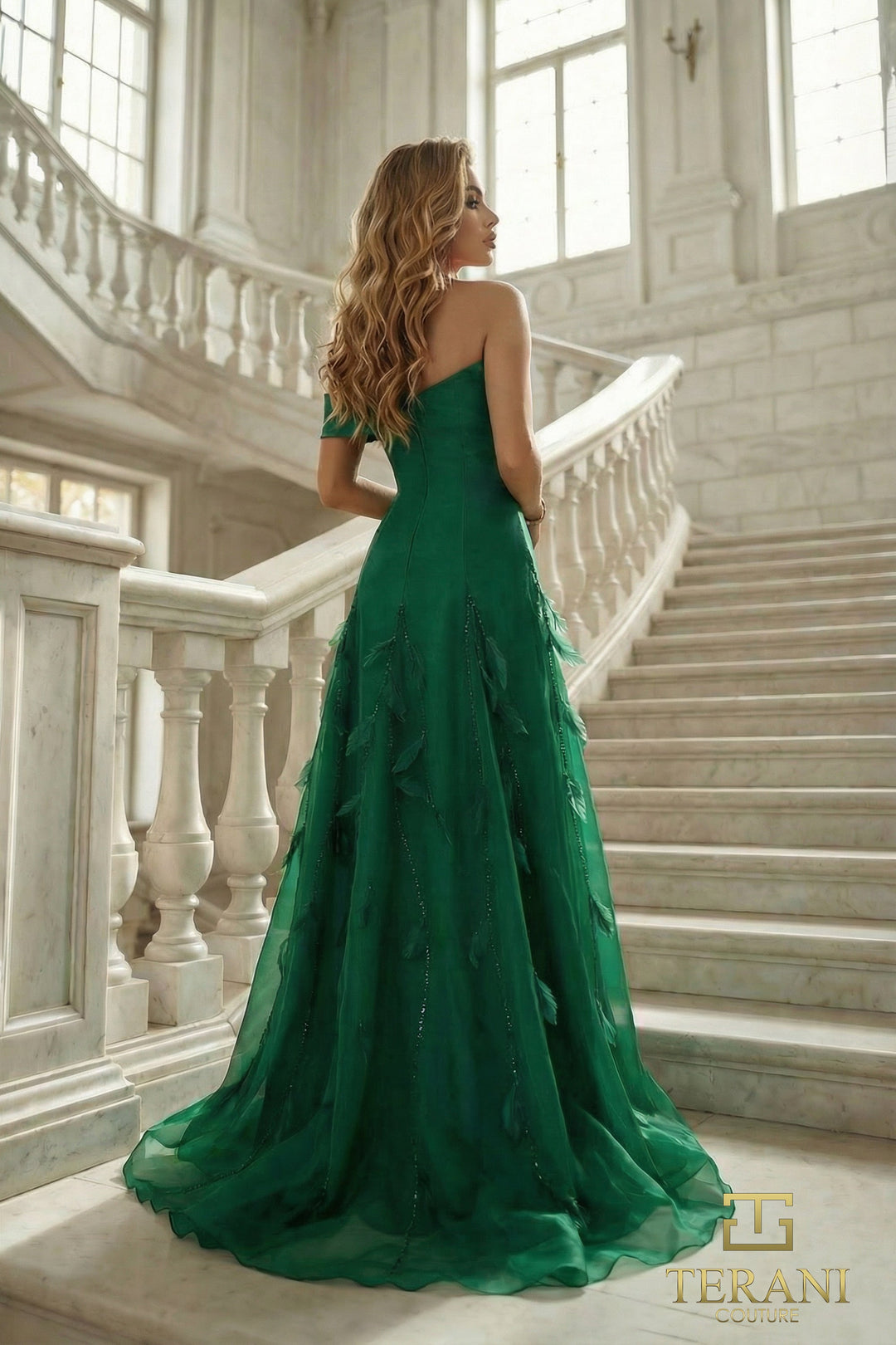 Terani 262E7080 Off-Shoulder Sheath Dress with Tulle Overskirt Evening Dress
