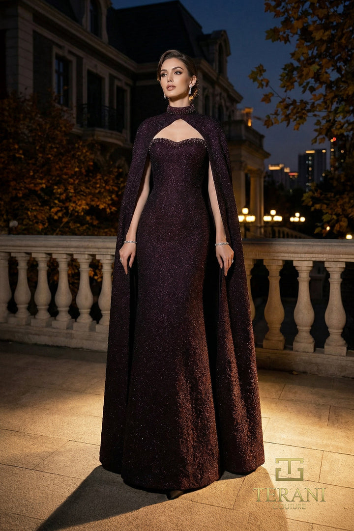 Terani 262E7125 Sweetheart Mermaid Cape Sleeve Evening Dress