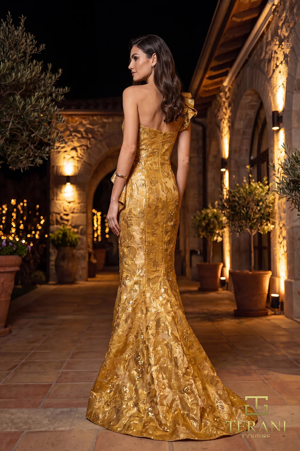 Terani 262E7136 One-Shoulder Sleeveless Mermaid Dress