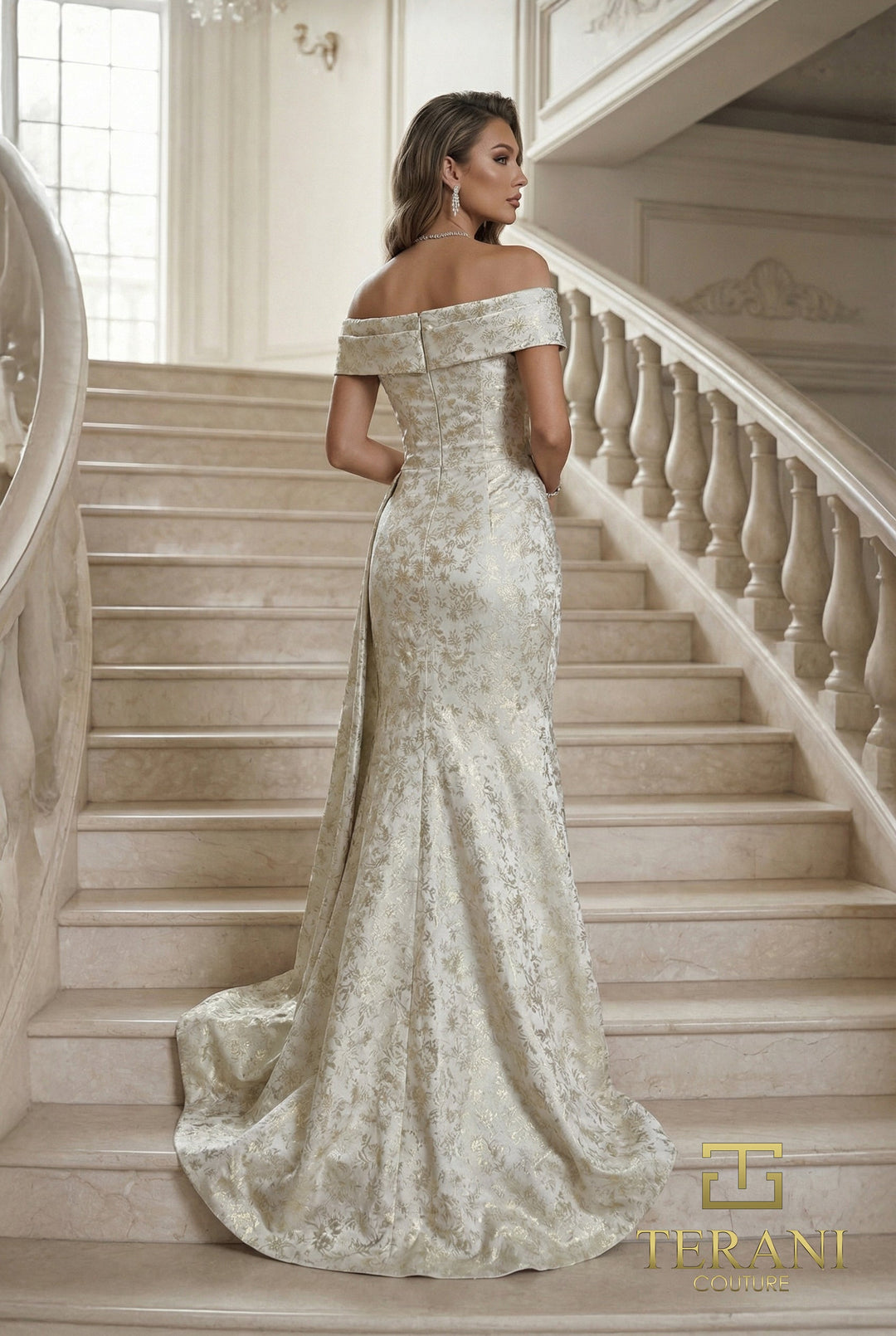 Terani 262E7537 Off-the-Shoulder Sweetheart Sheath Dress