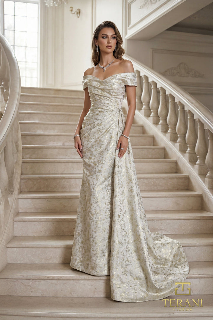 Terani 262E7537 Off-the-Shoulder Sweetheart Sheath Dress