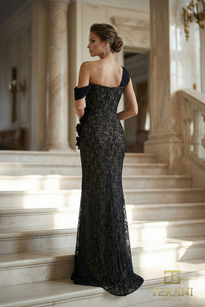 Terani 262E7112 Asymmetric One-Shoulder Draped Sheath Dress