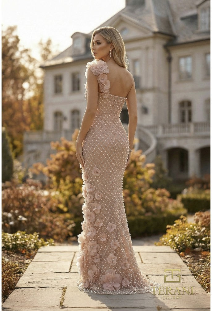 Terani 262GL7152 One-Shoulder Sleeveless Structured Sheath Dress