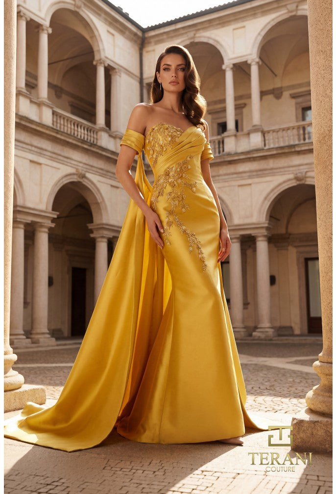 Terani 262M7252 Off-the-Shoulder Cap Sleeve Corset Mermaid Dress