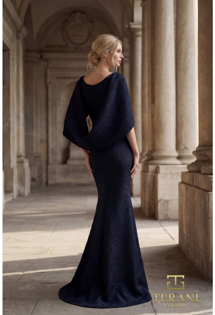 Terani 262M7262 Scoop Neckline Cape Sleeve Mermaid Dress