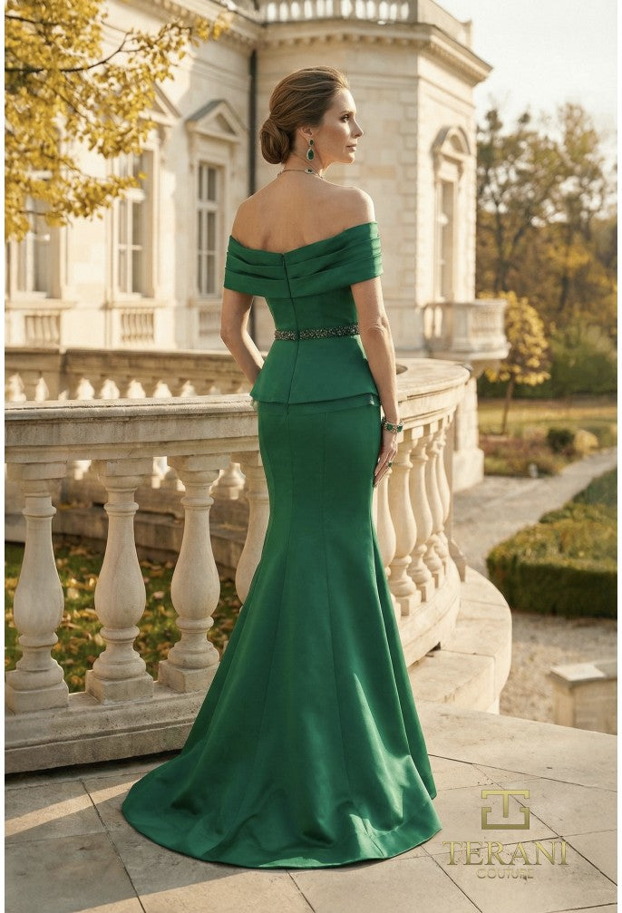 Terani 262M7279 Off-the-Shoulder Sweetheart Cap Sleeve Fit-and-Flare Dress
